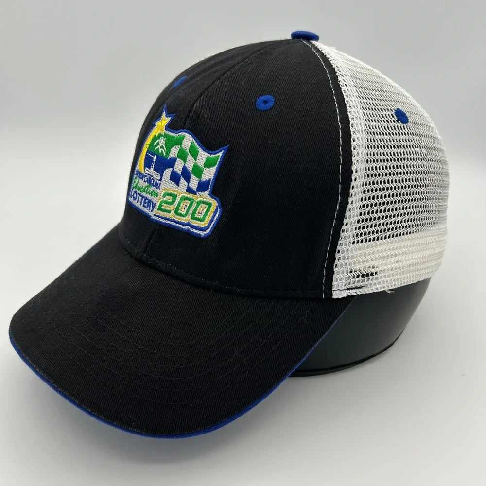 Vintage NC Education Lottery 200 Trucker Hat Mens OSFA Black White Racing Sport